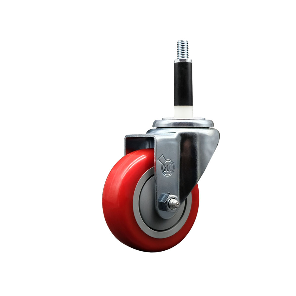 Stainless Steel Polyurethane Expanding Stem Swivel Caster with 3.5 Inch Red Wheel and 7/8" Stem - 300 lbs. Capacity Per Caster - Service Caster Brand — photo 1