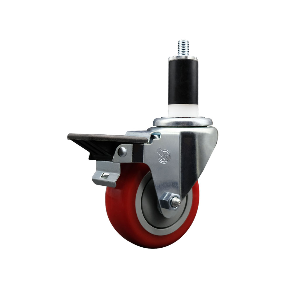 Polyurethane Expanding Stem Swivel Caster with 3.5 Inch Red Wheel and 1-3/8" Stem & Posi Locking Brake - 300 lbs. Capacity Per Caster - Service Caster Brand — photo 1