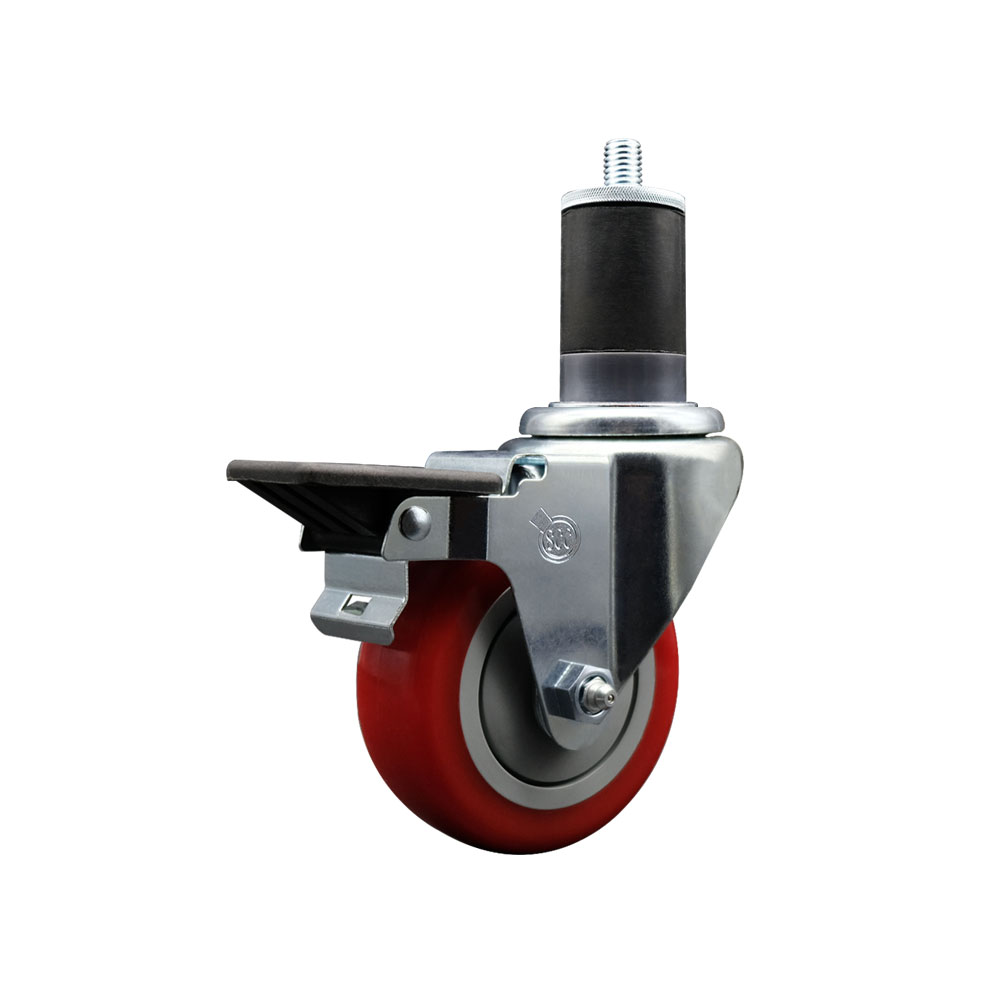 Polyurethane Expanding Stem Swivel Caster with 3.5 Inch Red Wheel and 1-5/8" Stem & Posi Locking Brake - 300 lbs. Capacity Per Caster - Service Caster Brand — photo 1
