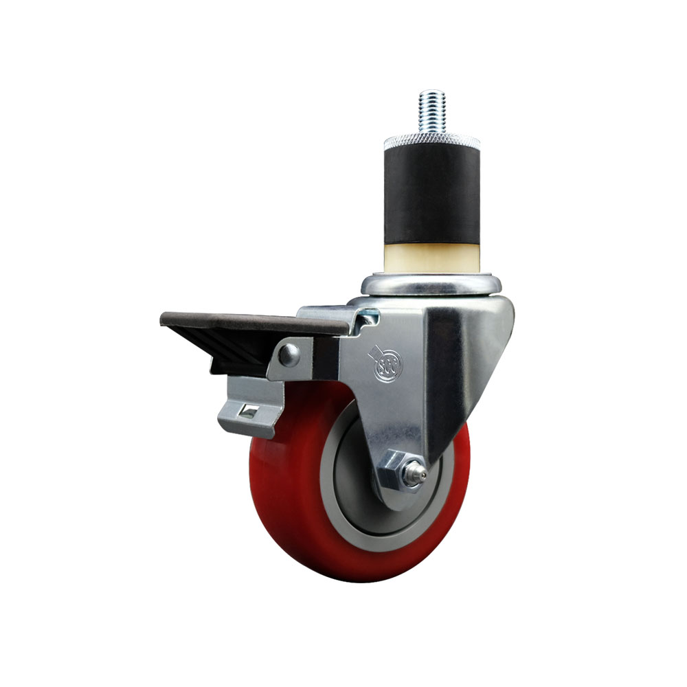 Polyurethane Expanding Stem Swivel Caster with 3.5 Inch Red Wheel and 1-7/8" Stem & Posi Locking Brake - 300 lbs. Capacity Per Caster - Service Caster Brand — photo 1