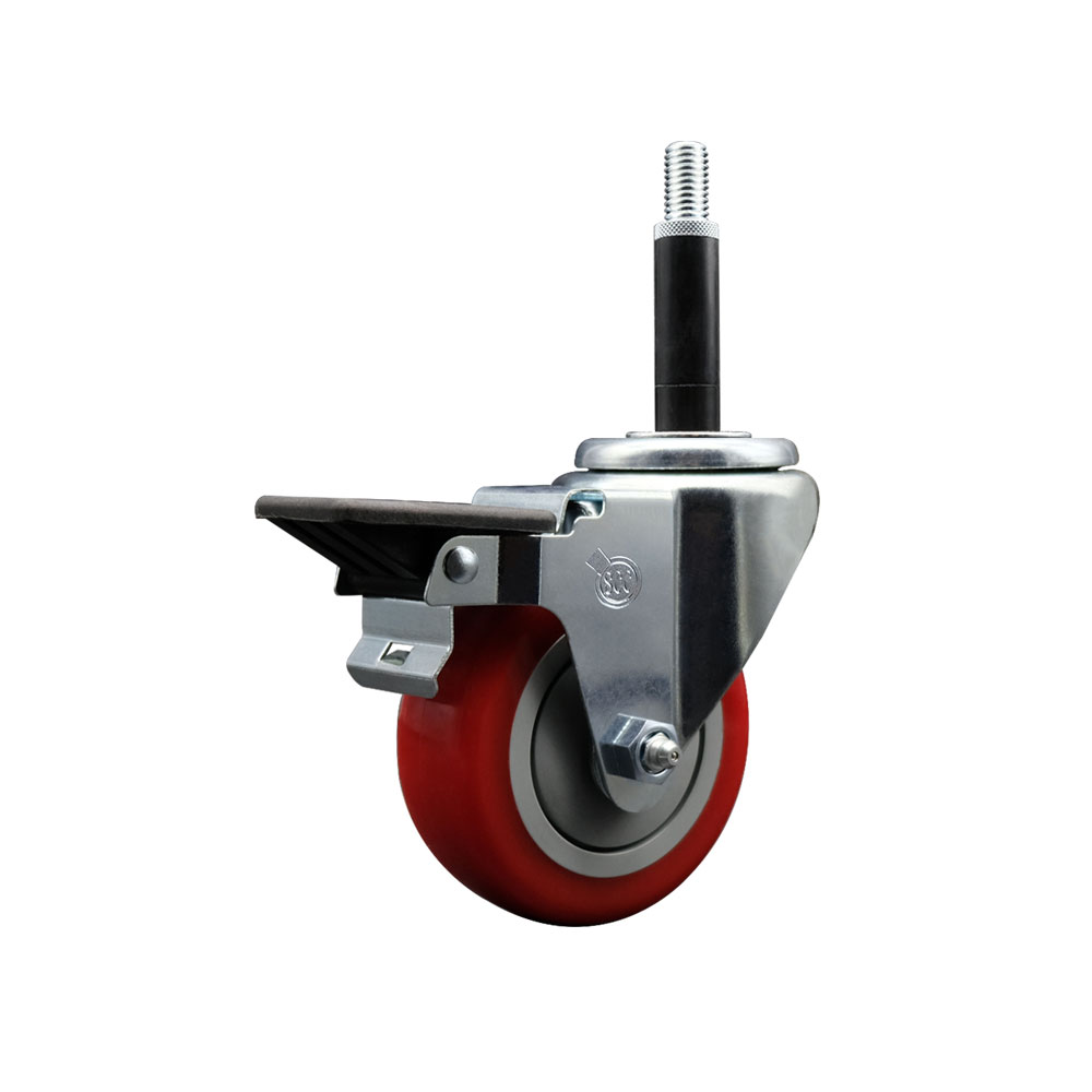 Polyurethane Expanding Stem Swivel Caster with 3.5 Inch Red Wheel and 3/4" Stem & Posi Locking Brake - 300 lbs. Capacity Per Caster - Service Caster Brand — photo 1