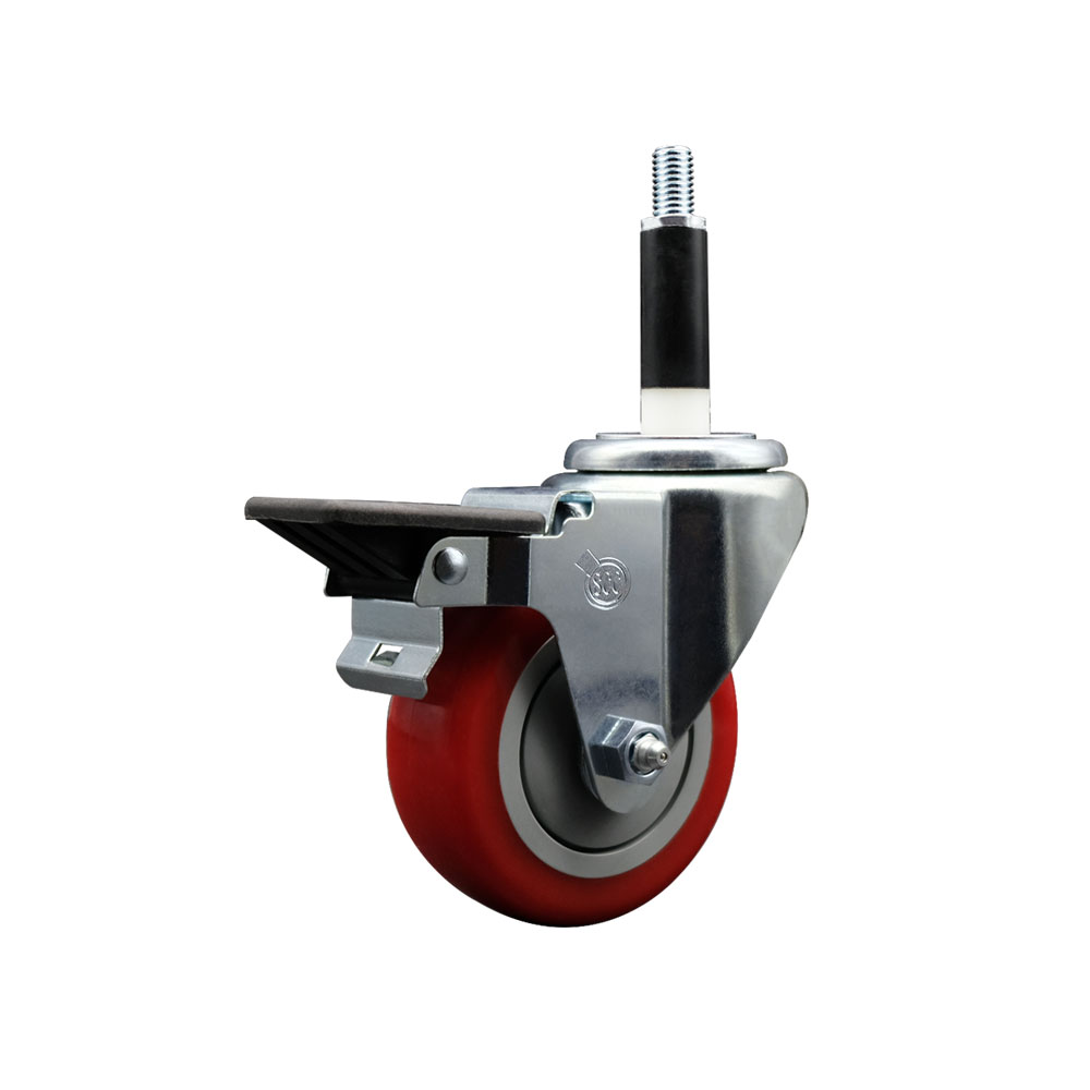 Polyurethane Expanding Stem Swivel Caster with 3.5 Inch Red Wheel and 7/8" Stem & Posi Locking Brake - 300 lbs. Capacity Per Caster - Service Caster Brand — photo 1