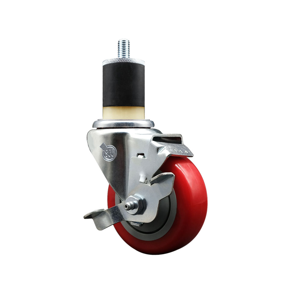 Polyurethane Expanding Stem Swivel Caster with 3.5 Inch Red Wheel and 1-7/8" Stem & Top Locking Brake - 300 lbs. Capacity Per Caster - Service Caster Brand — photo 1