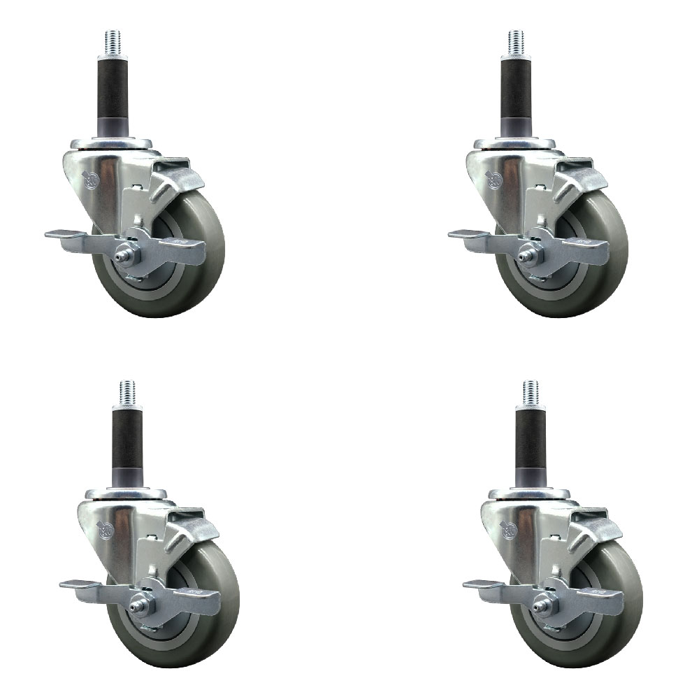 Stainless Steel Polyurethane Swivel Expanding Stem Caster Set of 4 with 3.5 Inch Gray Wheels and 1" Stems - 4 Swivel with Top Locking Brakes - 300 lbs. Capacity Per Caster - Service Caster Brand — photo 1