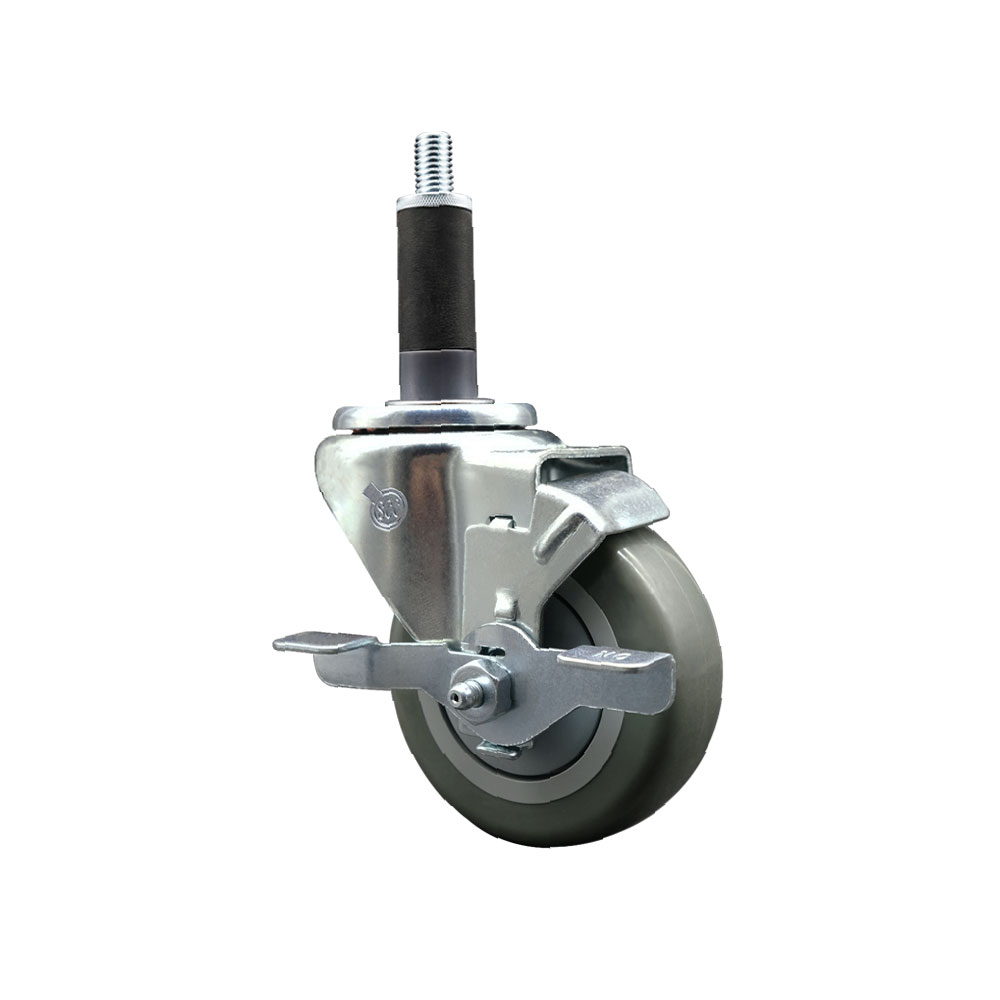 Stainless Steel Polyurethane Expanding Stem Swivel Caster with 3.5 Inch Gray Wheel and 1" Stem & Top Locking Brake - 300 lbs. Capacity Per Caster - Service Caster Brand — photo 1