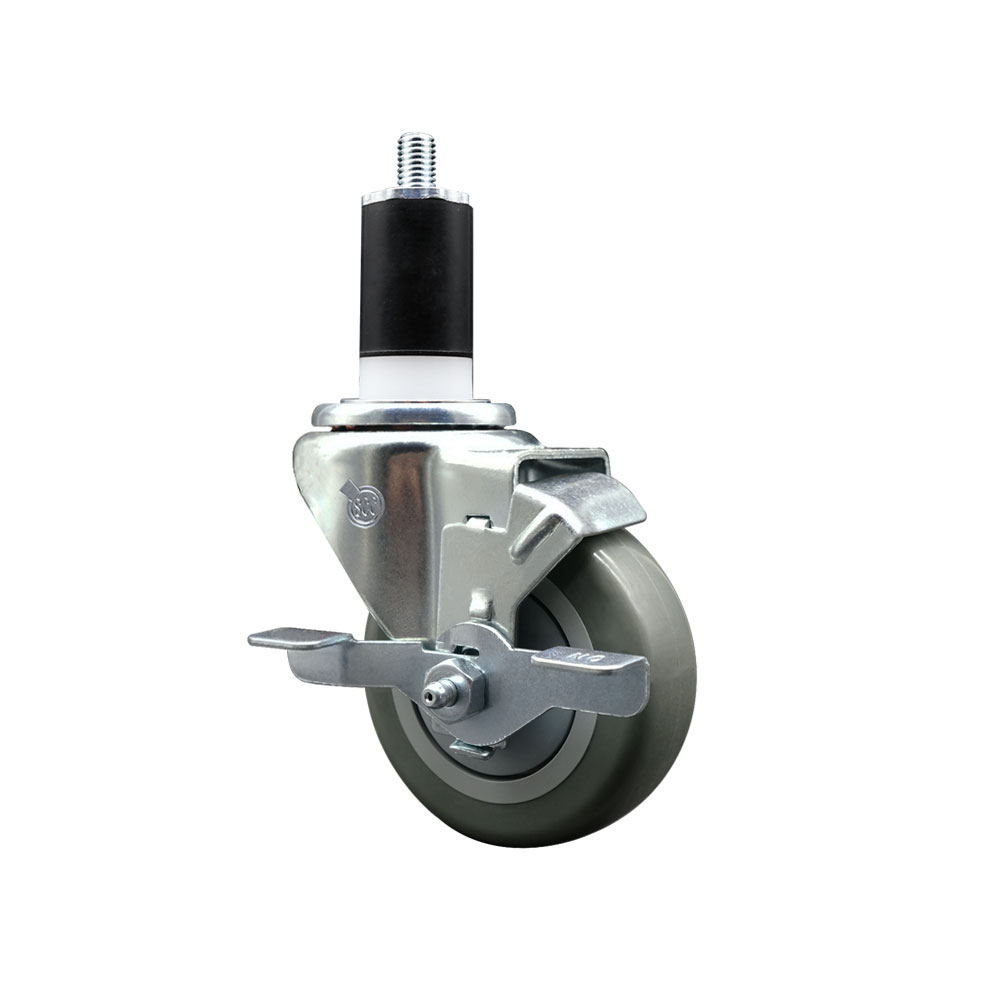 Polyurethane Expanding Stem Swivel Caster with 3.5 Inch Gray Wheel and 1-1/2" Stem & Top Locking Brake - 300 lbs. Capacity Per Caster - Service Caster Brand — photo 1