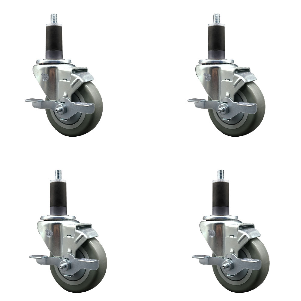 Polyurethane Swivel Expanding Stem Caster Set of 4 with 3.5 Inch Gray Wheels and 1-1/4" Stems - Includes 4 Swivel with Top Locking Brakes - 300 lbs. Capacity Per Caster - Service Caster Brand — photo 1