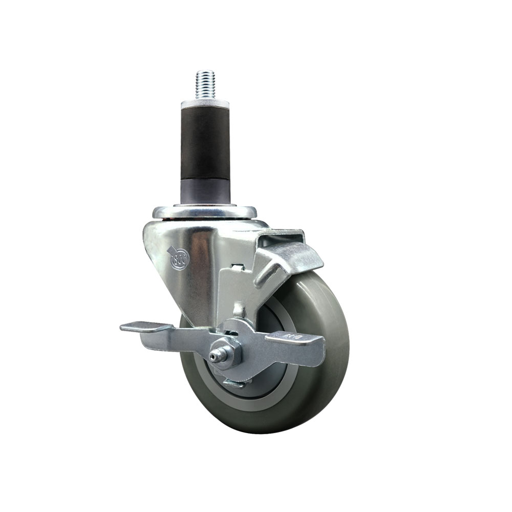 Polyurethane Expanding Stem Swivel Caster with 3.5 Inch Gray Wheel and 1-1/4" Stem & Top Locking Brake - 300 lbs. Capacity Per Caster - Service Caster Brand — photo 1