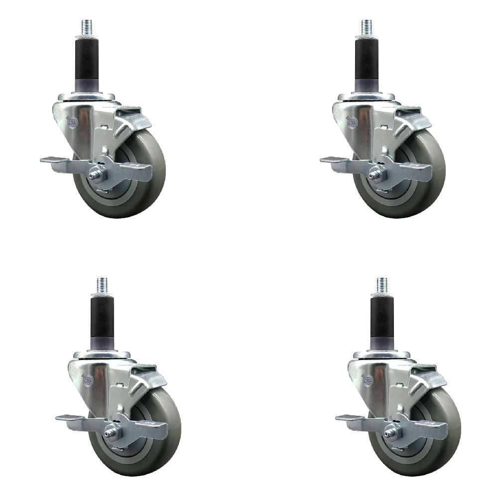 Polyurethane Swivel Expanding Stem Caster Set of 4 with 3.5 Inch Gray Wheels and 1-1/8" Stems - Includes 4 Swivel with Top Locking Brakes - 300 lbs. Capacity Per Caster - Service Caster Brand — photo 1
