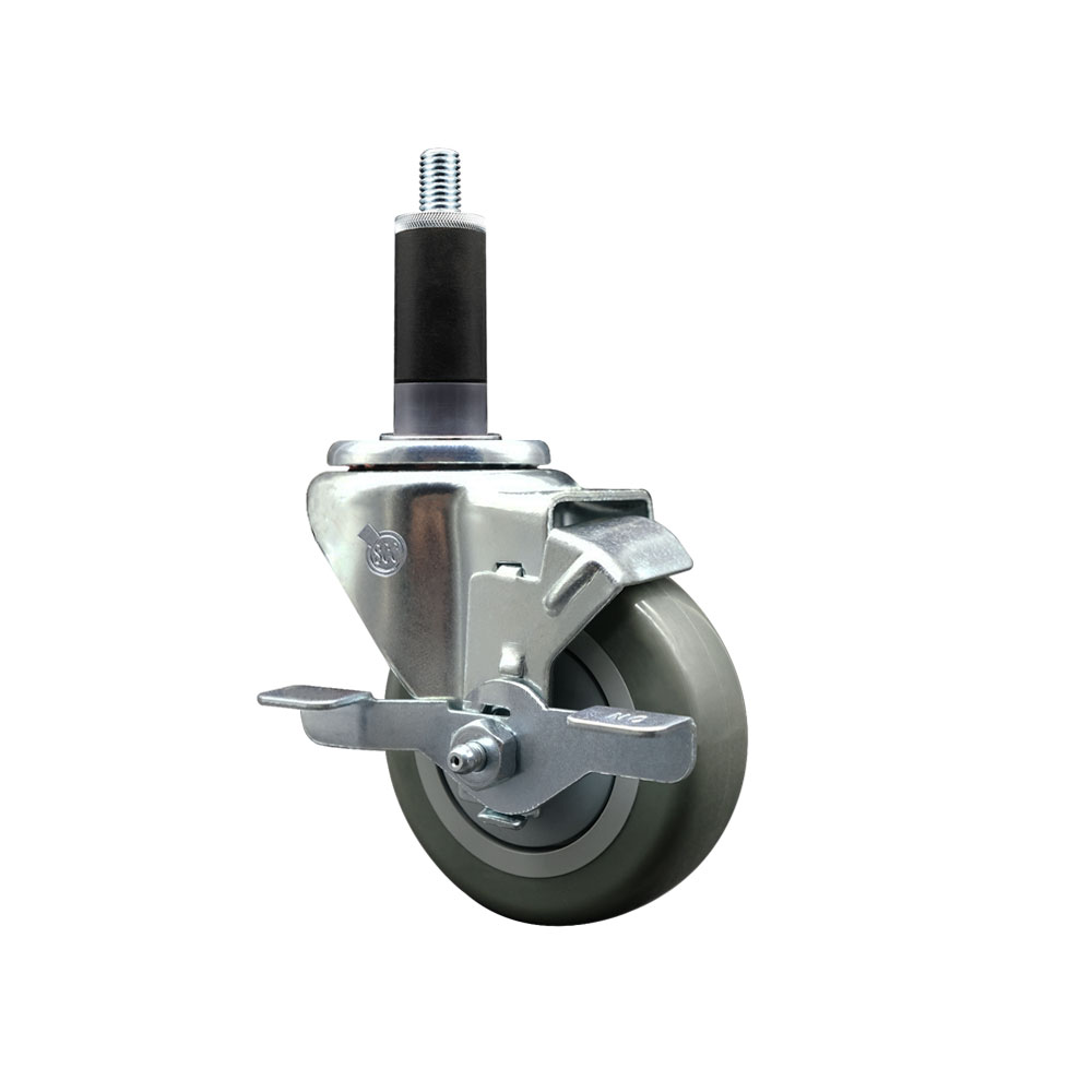 Stainless Steel Polyurethane Expanding Stem Swivel Caster with 3.5 Inch Gray Wheel and 1-1/8" Stem & Top Locking Brake - 300 lbs. Capacity Per Caster - Service Caster Brand — photo 1