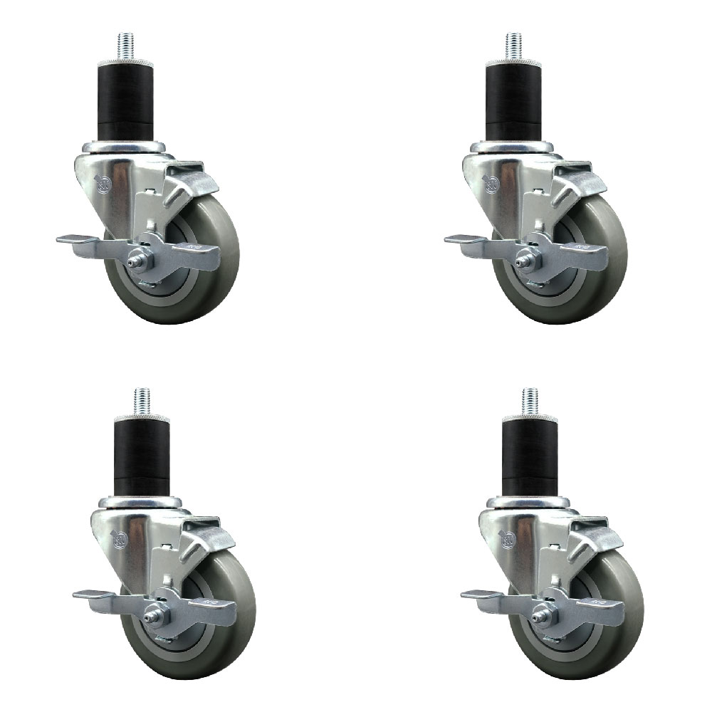 Stainless Steel Polyurethane Swivel Expanding Stem Caster Set of 4 with 3.5 Inch Gray Wheels and 1-3/4" Stems - 4 Swivel with Top Locking Brakes - 300 lbs. Capacity Per Caster - Service Caster Brand — photo 1