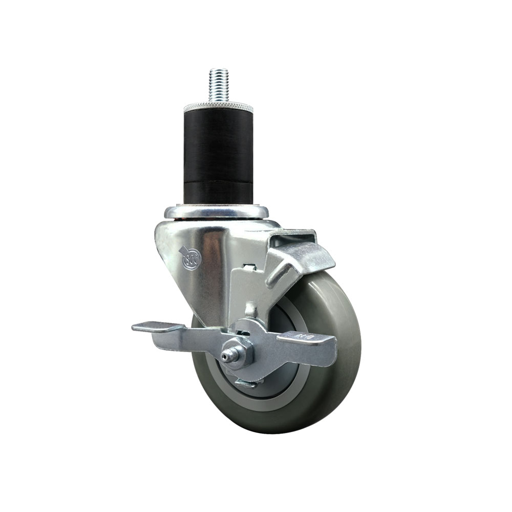 Stainless Steel Polyurethane Expanding Stem Swivel Caster with 3.5 Inch Gray Wheel and 1-3/4" Stem & Top Locking Brake - 300 lbs. Capacity Per Caster - Service Caster Brand — photo 1
