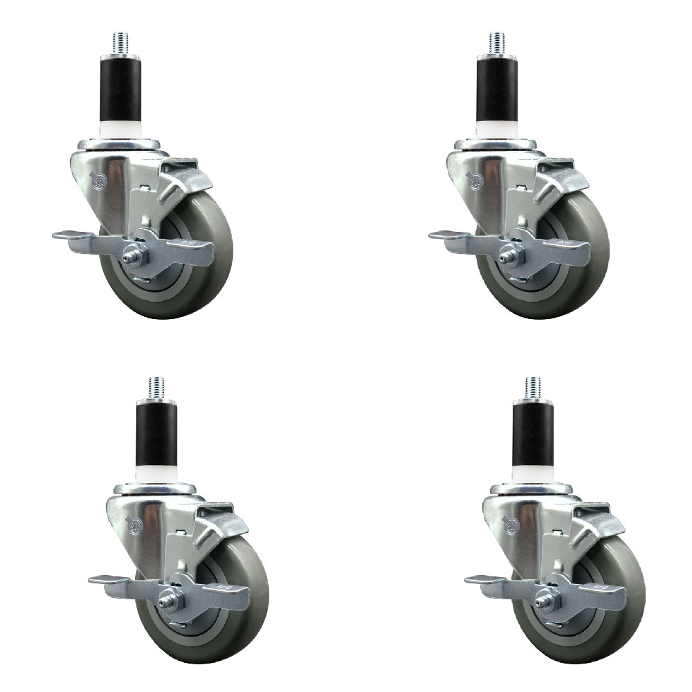 Polyurethane Swivel Expanding Stem Caster Set of 4 with 3.5 Inch Gray Wheels and 1-3/8" Stems - Includes 4 Swivel with Top Locking Brakes - 300 lbs. Capacity Per Caster - Service Caster Brand — photo 1