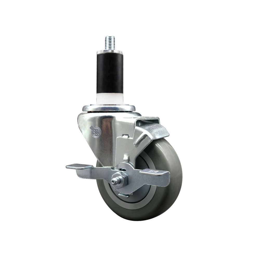 Polyurethane Expanding Stem Swivel Caster with 3.5 Inch Gray Wheel and 1-3/8" Stem & Top Locking Brake - 300 lbs. Capacity Per Caster - Service Caster Brand — photo 1