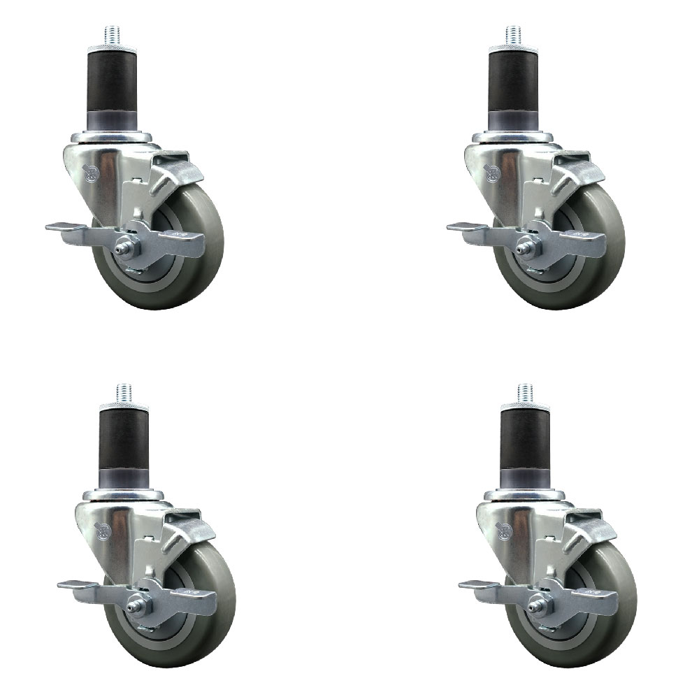 Polyurethane Swivel Expanding Stem Caster Set of 4 with 3.5 Inch Gray Wheels and 1-5/8" Stems - Includes 4 Swivel with Top Locking Brakes - 300 lbs. Capacity Per Caster - Service Caster Brand — photo 1