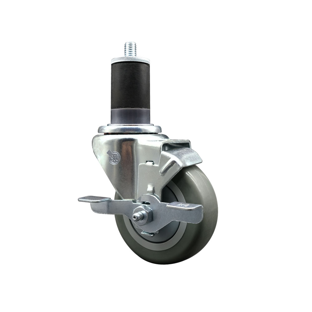 Polyurethane Expanding Stem Swivel Caster with 3.5 Inch Gray Wheel and 1-5/8" Stem & Top Locking Brake - 300 lbs. Capacity Per Caster - Service Caster Brand — photo 1