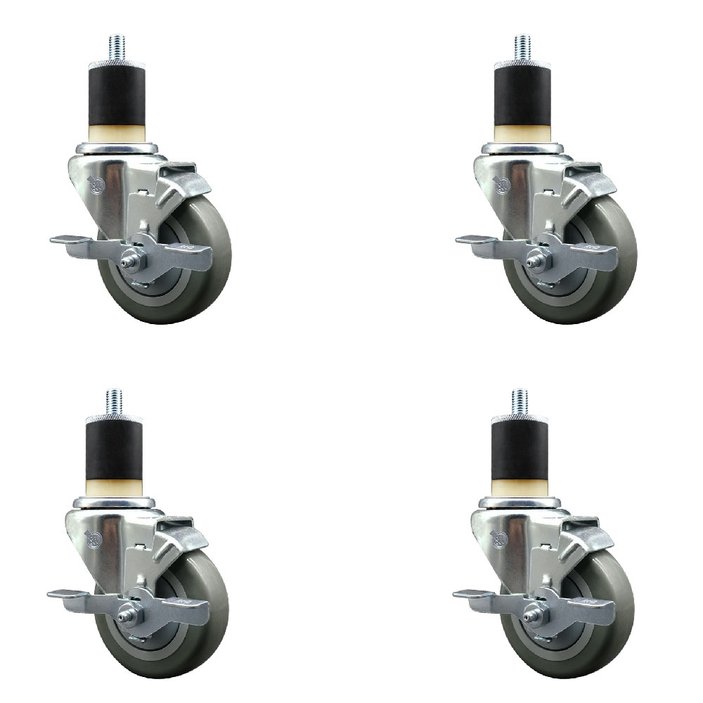 Stainless Steel Polyurethane Swivel Expanding Stem Caster Set of 4 with 3.5 Inch Gray Wheels and 1-7/8" Stems - 4 Swivel with Top Locking Brakes - 300 lbs. Capacity Per Caster - Service Caster Brand — photo 1
