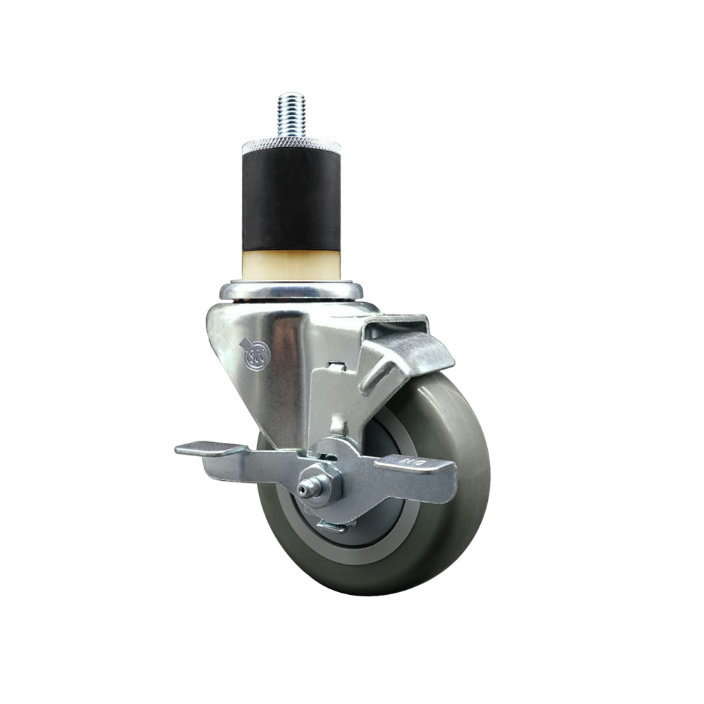 Polyurethane Expanding Stem Swivel Caster with 3.5 Inch Gray Wheel and 1-7/8" Stem & Top Locking Brake - 300 lbs. Capacity Per Caster - Service Caster Brand — photo 1