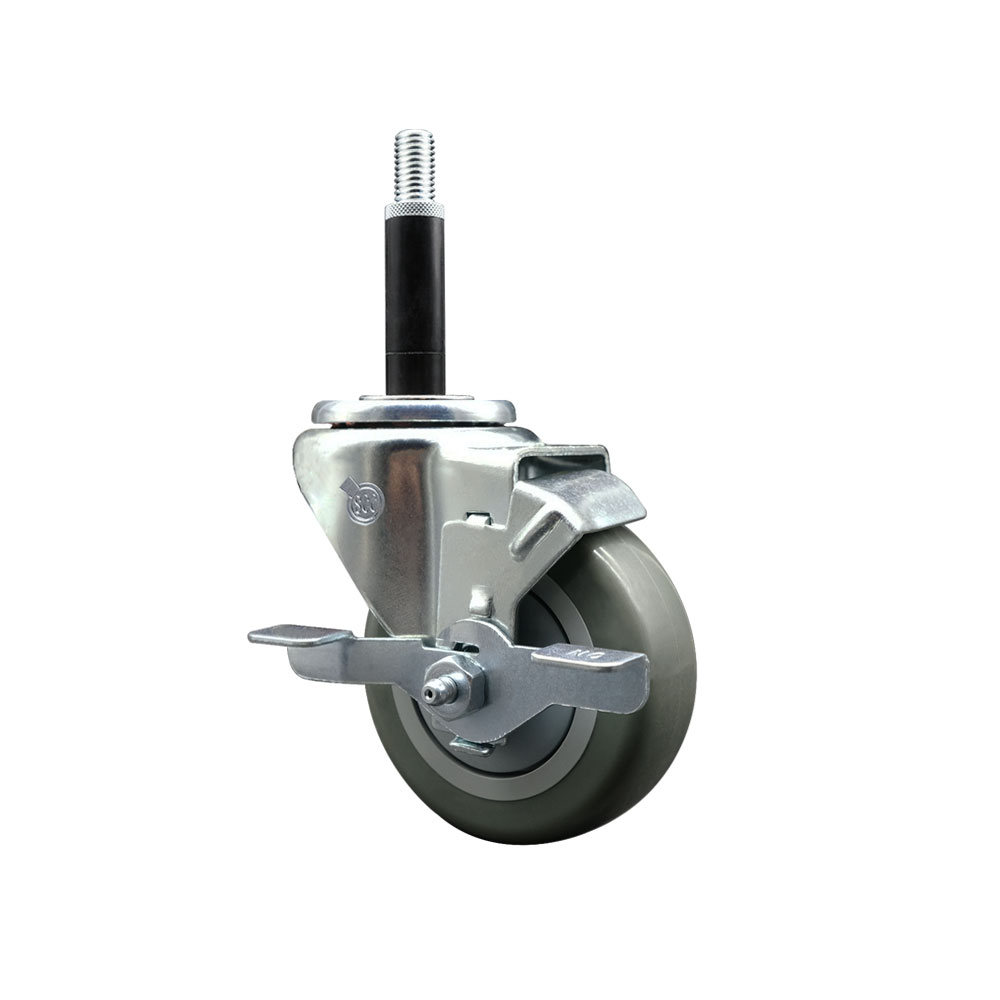 Stainless Steel Polyurethane Expanding Stem Swivel Caster with 3.5 Inch Gray Wheel and 3/4" Stem & Top Locking Brake - 300 lbs. Capacity Per Caster - Service Caster Brand — photo 1