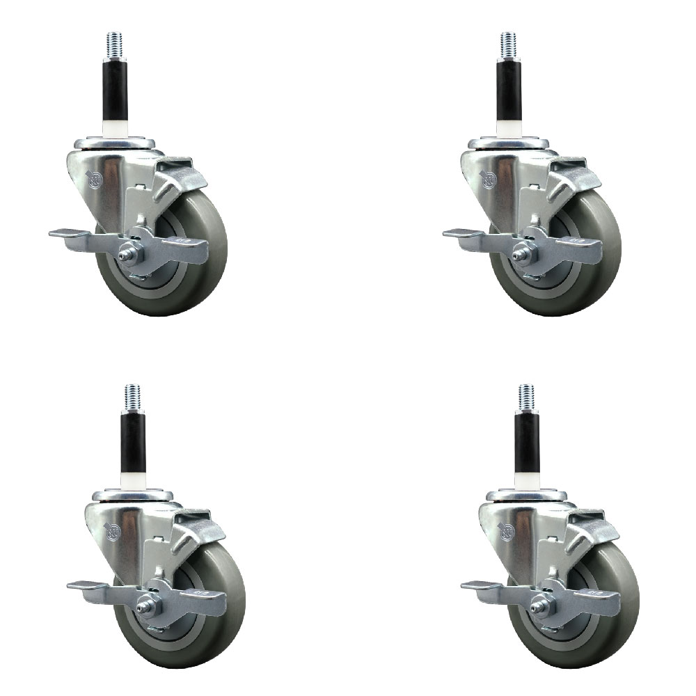 Polyurethane Swivel Expanding Stem Caster Set of 4 with 3.5 Inch Gray Wheels and 7/8" Stems - Includes 4 Swivel with Top Locking Brakes - 300 lbs. Capacity Per Caster - Service Caster Brand — photo 1