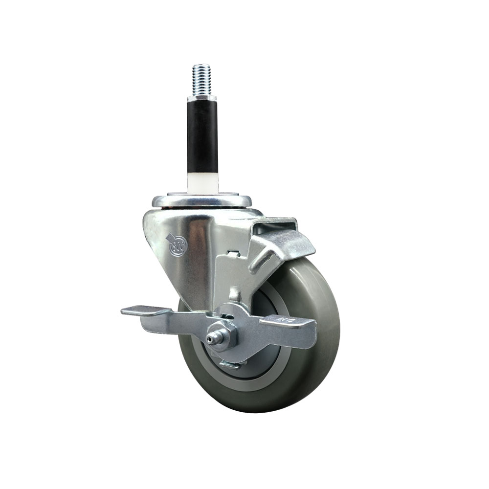 Stainless Steel Polyurethane Expanding Stem Swivel Caster with 3.5 Inch Gray Wheel and 7/8" Stem & Top Locking Brake - 300 lbs. Capacity Per Caster - Service Caster Brand — photo 1