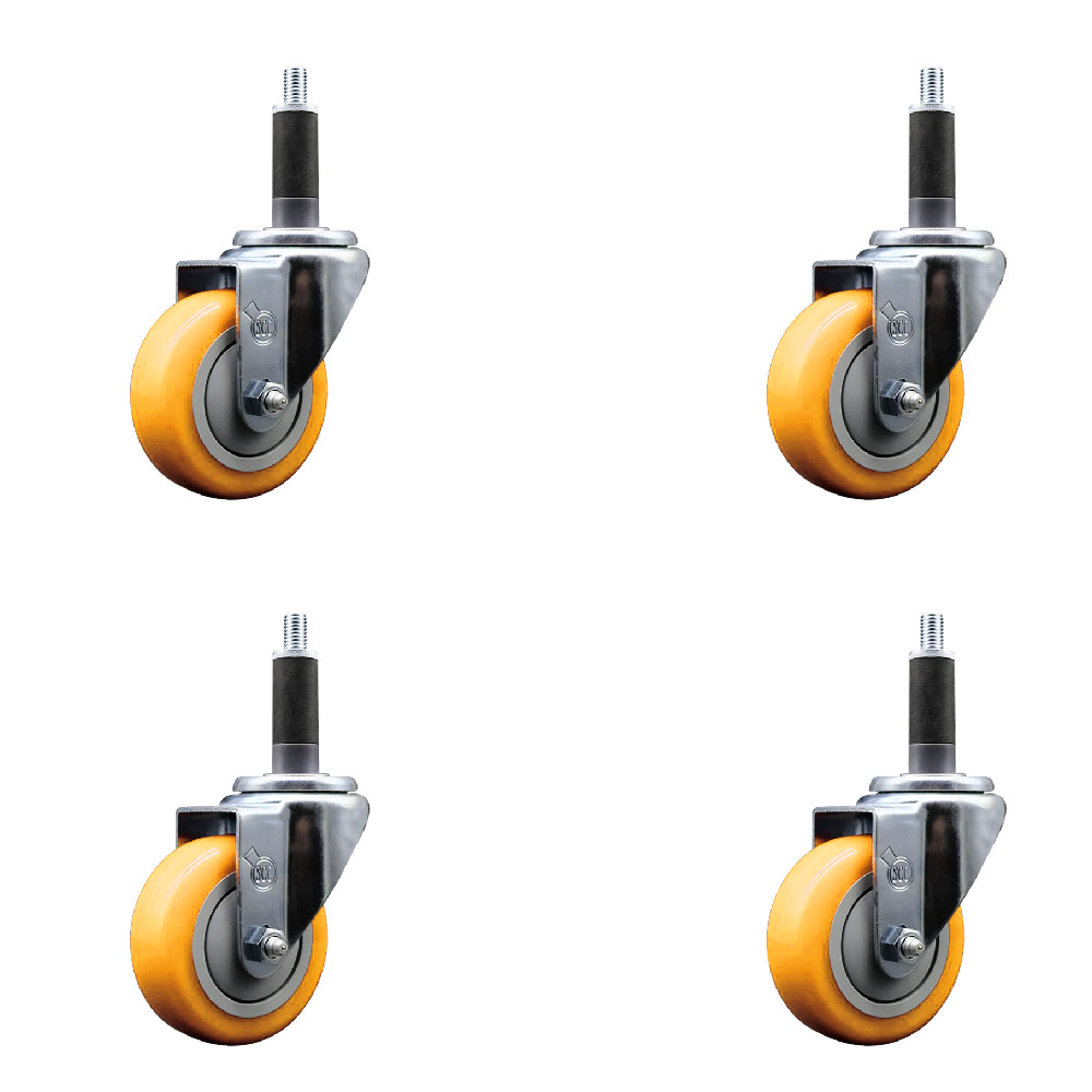 Polyurethane Swivel Stem Caster Set of 4 with 3.5 Inch Yellow Caster Wheels - 1" Expanding Stems - 316 Stainless Steel Casters - Includes 4 Swivel Casters - Service Caster Brand — photo 1