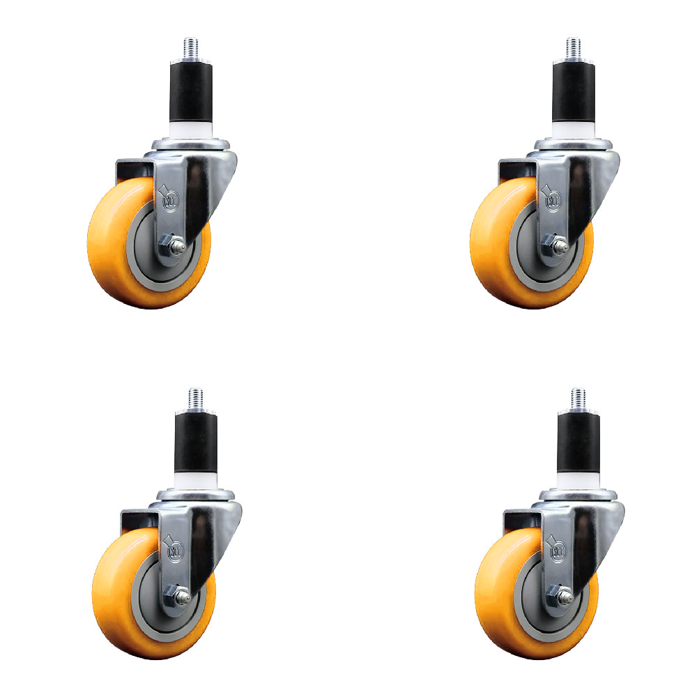Polyurethane Swivel Expanding Stem Caster Set of 4 with 3.5 Inch Yellow Wheels and 1-1/2" Stems - 300 lbs. Capacity Per Caster - Service Caster Brand — photo 1