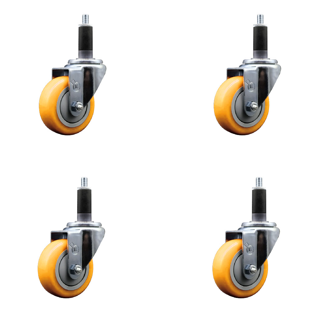 Stainless Steel Polyurethane Swivel Expanding Stem Caster Set of 4 with 3.5 Inch Yellow Wheels and 1-1/8" Stems - Includes 4 Swivel - 300 lbs. Capacity Per Caster - Service Caster Brand — photo 1