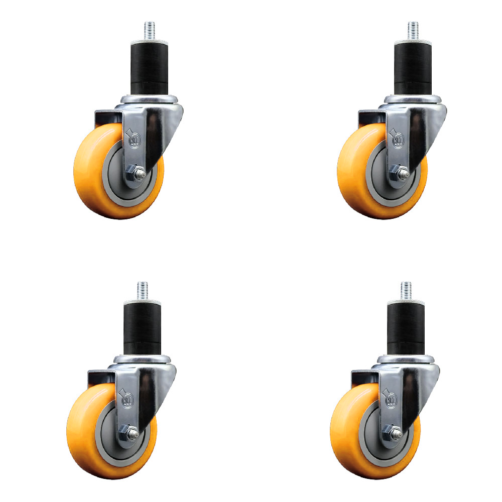 Polyurethane Swivel Stem Caster Set of 4 with 3.5 Inch Yellow Caster Wheels - 1-3/4" Expanding Stems - 316 Stainless Steel Casters - Includes 4 Swivel Casters - Service Caster Brand — photo 1