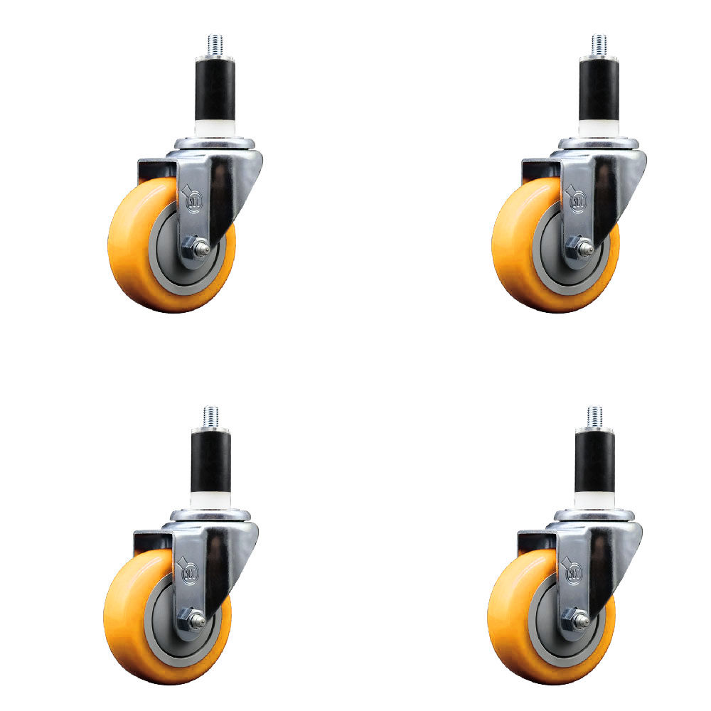 Stainless Steel Polyurethane Swivel Expanding Stem Caster Set of 4 with 3.5 Inch Yellow Wheels and 1-3/8" Stems - Includes 4 Swivel - 300 lbs. Capacity Per Caster - Service Caster Brand — photo 1