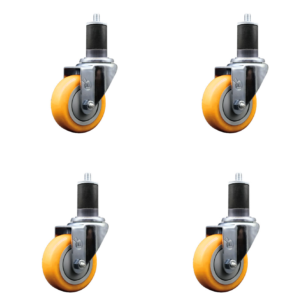 Polyurethane Swivel Expanding Stem Caster Set of 4 with 3.5 Inch Yellow Wheels and 1-5/8" Stems - 300 lbs. Capacity Per Caster - Service Caster Brand — photo 1