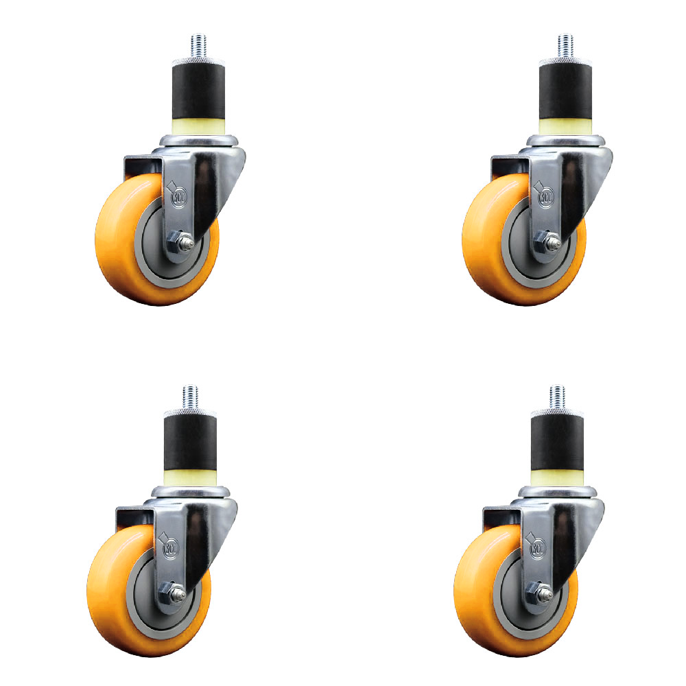 Stainless Steel Polyurethane Swivel Expanding Stem Caster Set of 4 with 3.5 Inch Yellow Wheels and 1-7/8" Stems - Includes 4 Swivel - 300 lbs. Capacity Per Caster - Service Caster Brand — photo 1