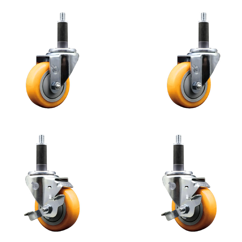 Polyurethane Swivel Stem Caster Set of 4 with 3.5 Inch Yellow Caster Wheels - 1" Expanding Stems -316 Stainless Steel Casters - Includes 2 Swivel with Top Lock Brakes and 2 Swivel-Service Caster Brand — photo 1
