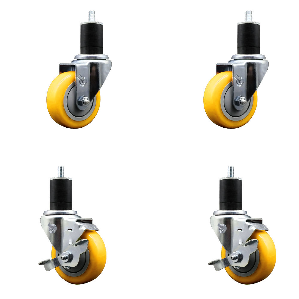 Polyurethane Swivel Stem Caster Set of 4 with 3.5 Inch Yellow Caster Wheels - 1-3/4" Expanding Stem-316 Stainless Steel Casters-Includes 2 Swivel with Top Lock Brakes and 2 Swivel-Service Caster Brand — photo 1