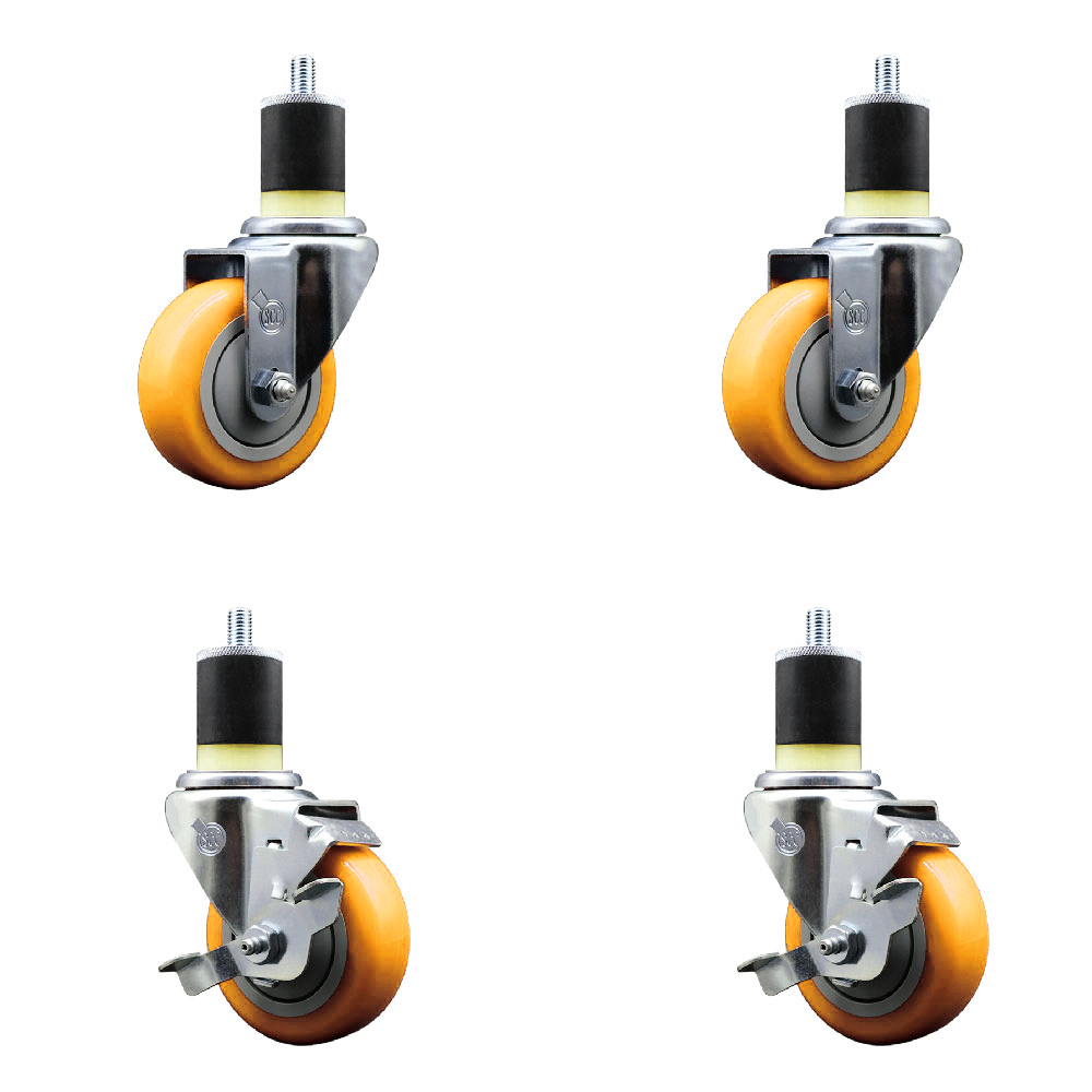 Polyurethane Swivel Stem Caster Set of 4 with 3.5 Inch Yellow Caster Wheels - 1-7/8" Expanding Stem-316 Stainless Steel Casters-Includes 2 Swivel with Top Lock Brakes and 2 Swivel-Service Caster Brand — photo 1