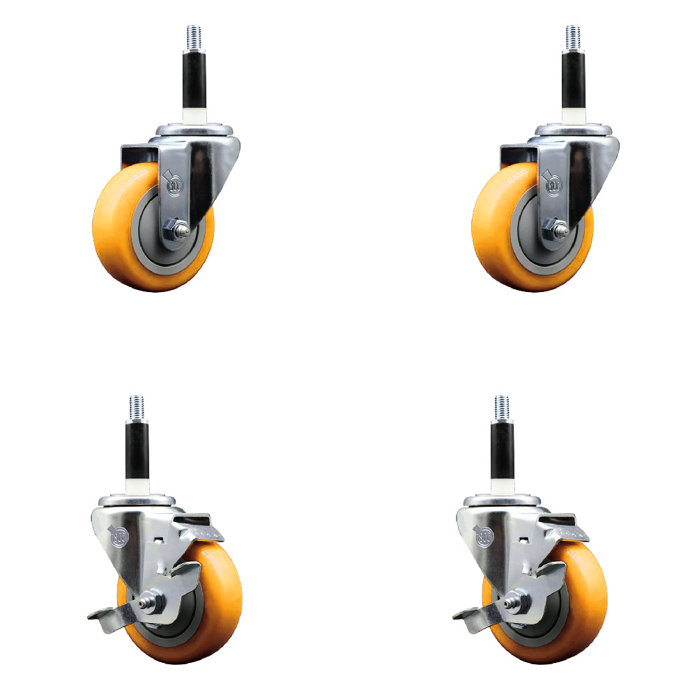 Polyurethane Swivel Stem Caster Set of 4 with 3.5 Inch Yellow Caster Wheels - 7/8" Expanding Stems -316 Stainless Steel Casters-Includes 2 Swivel with Top Lock Brakes and 2 Swivel-Service Caster Brand — photo 1