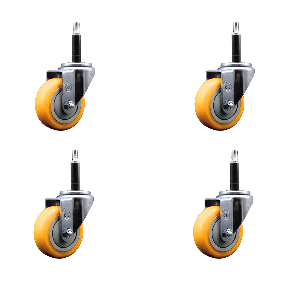 Stainless Steel Polyurethane Swivel Expanding Stem Caster Set of 4 with 3.5 Inch Yellow Wheels and 3/4" Stems - Includes 4 Swivel - 300 lbs. Capacity Per Caster - Service Caster Brand — photo 1