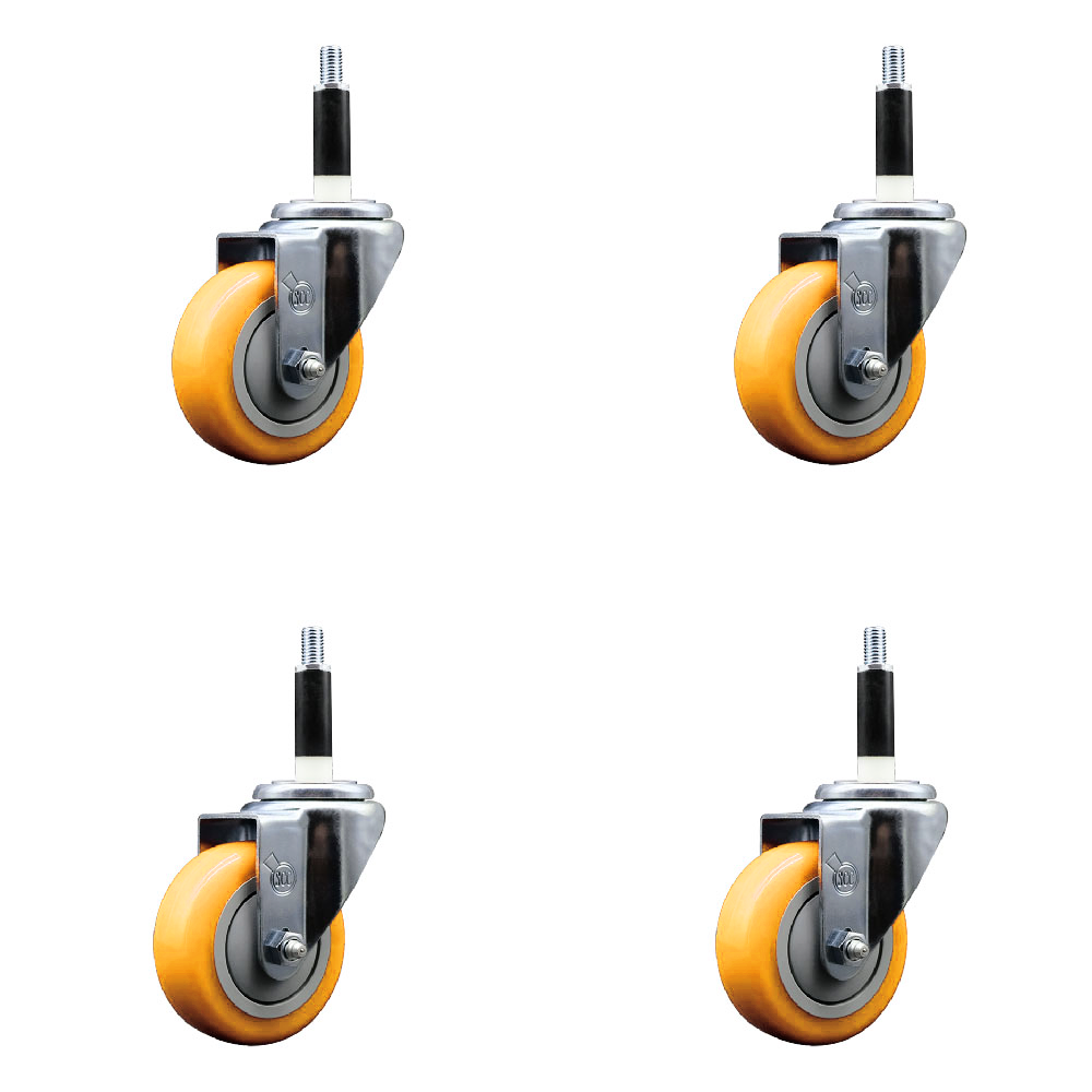 Stainless Steel Polyurethane Swivel Expanding Stem Caster Set of 4 with 3.5 Inch Yellow Wheels and 7/8" Stems - Includes 4 Swivel - 300 lbs. Capacity Per Caster - Service Caster Brand — photo 1