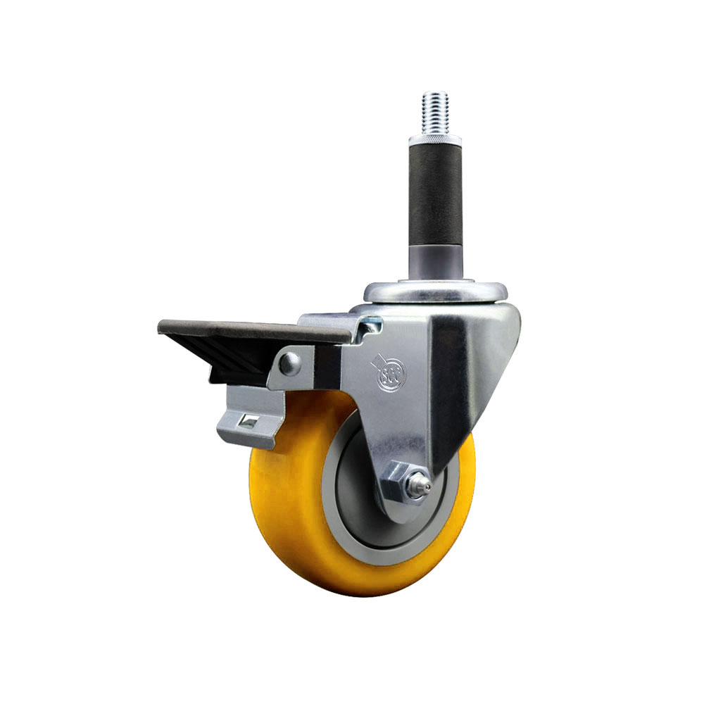 Polyurethane Expanding Stem Swivel Caster with 3.5 Inch Yellow Wheel and 1" Stem & Posi Locking Brake - 300 lbs. Capacity Per Caster - Service Caster Brand — photo 1
