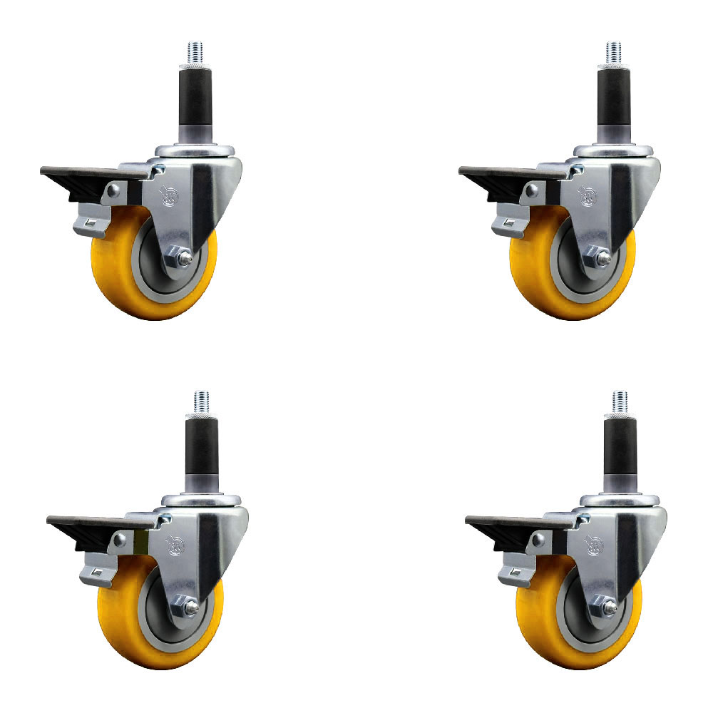 Polyurethane Swivel Expanding Stem Caster Set of 4 with 3.5 Inch Yellow Wheels and 1-1/8" Stems - Includes 4 Swivel with Posi Locking Brakes - 300 lbs. Capacity Per Caster - Service Caster Brand — photo 1