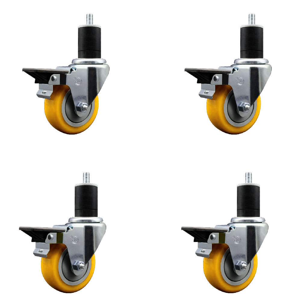 Polyurethane Swivel Expanding Stem Caster Set of 4 with 3.5 Inch Yellow Wheels and 1-3/4" Stems - Includes 4 Swivel with Posi Locking Brakes - 300 lbs. Capacity Per Caster - Service Caster Brand — photo 1