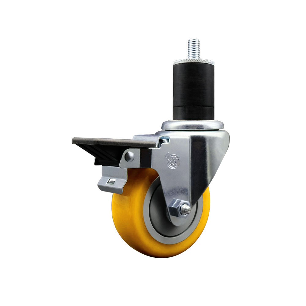 Polyurethane Expanding Stem Swivel Caster with 3.5 Inch Yellow Wheel and 1-3/4" Stem & Posi Locking Brake - 300 lbs. Capacity Per Caster - Service Caster Brand — photo 1