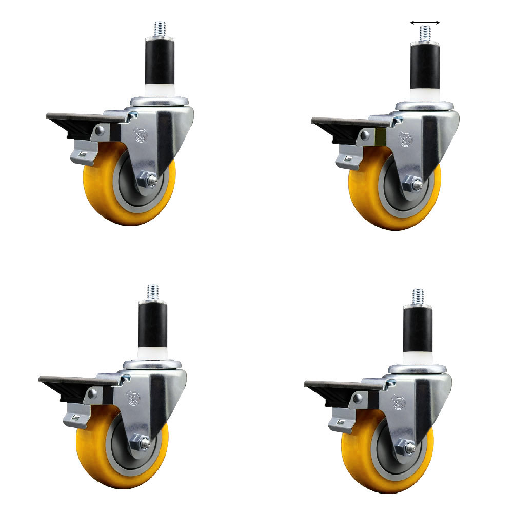 Polyurethane Swivel Expanding Stem Caster Set of 4 with 3.5 Inch Yellow Wheels and 1-3/8" Stems - Includes 4 Swivel with Posi Locking Brakes - 300 lbs. Capacity Per Caster - Service Caster Brand — photo 1