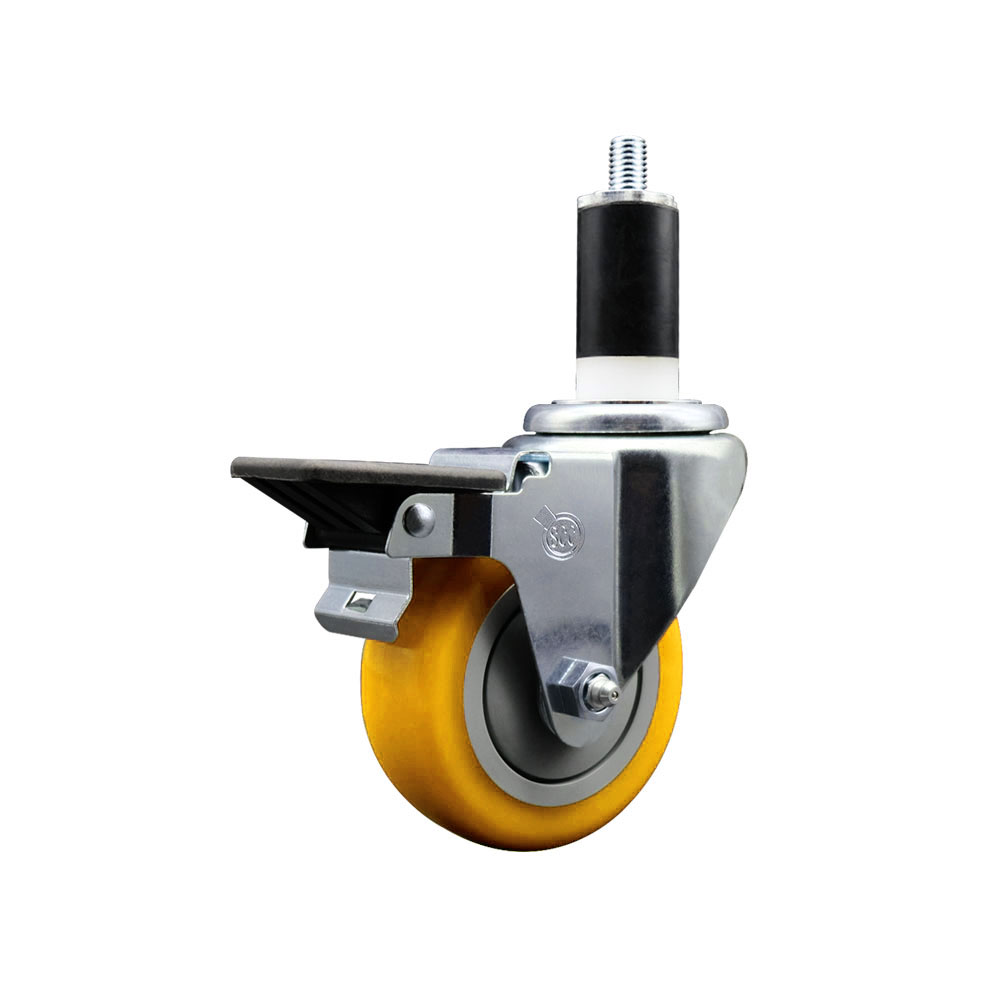 Polyurethane Expanding Stem Swivel Caster with 3.5 Inch Yellow Wheel and 1-3/8" Stem & Posi Locking Brake - 300 lbs. Capacity Per Caster - Service Caster Brand — photo 1