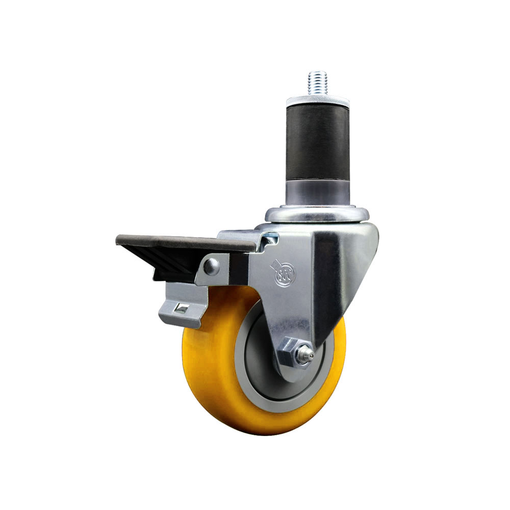 Polyurethane Expanding Stem Swivel Caster with 3.5 Inch Yellow Wheel and 1-5/8" Stem & Posi Locking Brake - 300 lbs. Capacity Per Caster - Service Caster Brand — photo 1