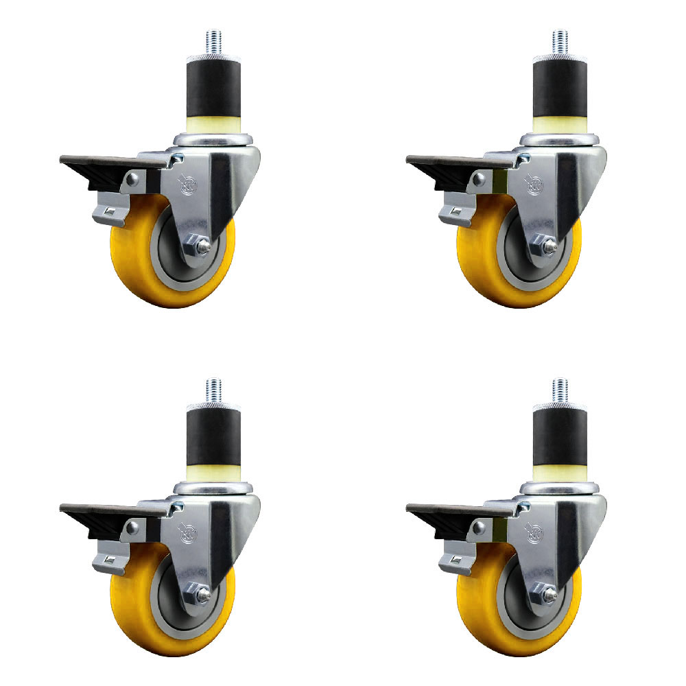 Polyurethane Swivel Expanding Stem Caster Set of 4 with 3.5 Inch Yellow Wheels and 1-7/8" Stems - Includes 4 Swivel with Posi Locking Brakes - 300 lbs. Capacity Per Caster - Service Caster Brand — photo 1