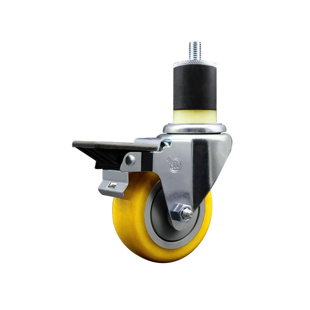 Polyurethane Expanding Stem Swivel Caster with 3.5 Inch Yellow Wheel and 1-7/8" Stem & Posi Locking Brake - 300 lbs. Capacity Per Caster - Service Caster Brand — photo 1