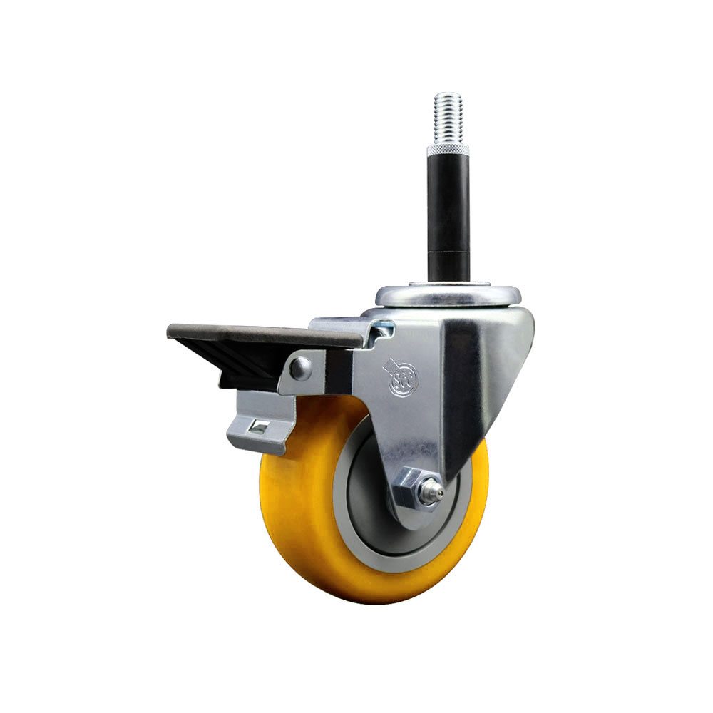 Polyurethane Expanding Stem Swivel Caster with 3.5 Inch Yellow Wheel and 3/4" Stem & Posi Locking Brake - 300 lbs. Capacity Per Caster - Service Caster Brand — photo 1