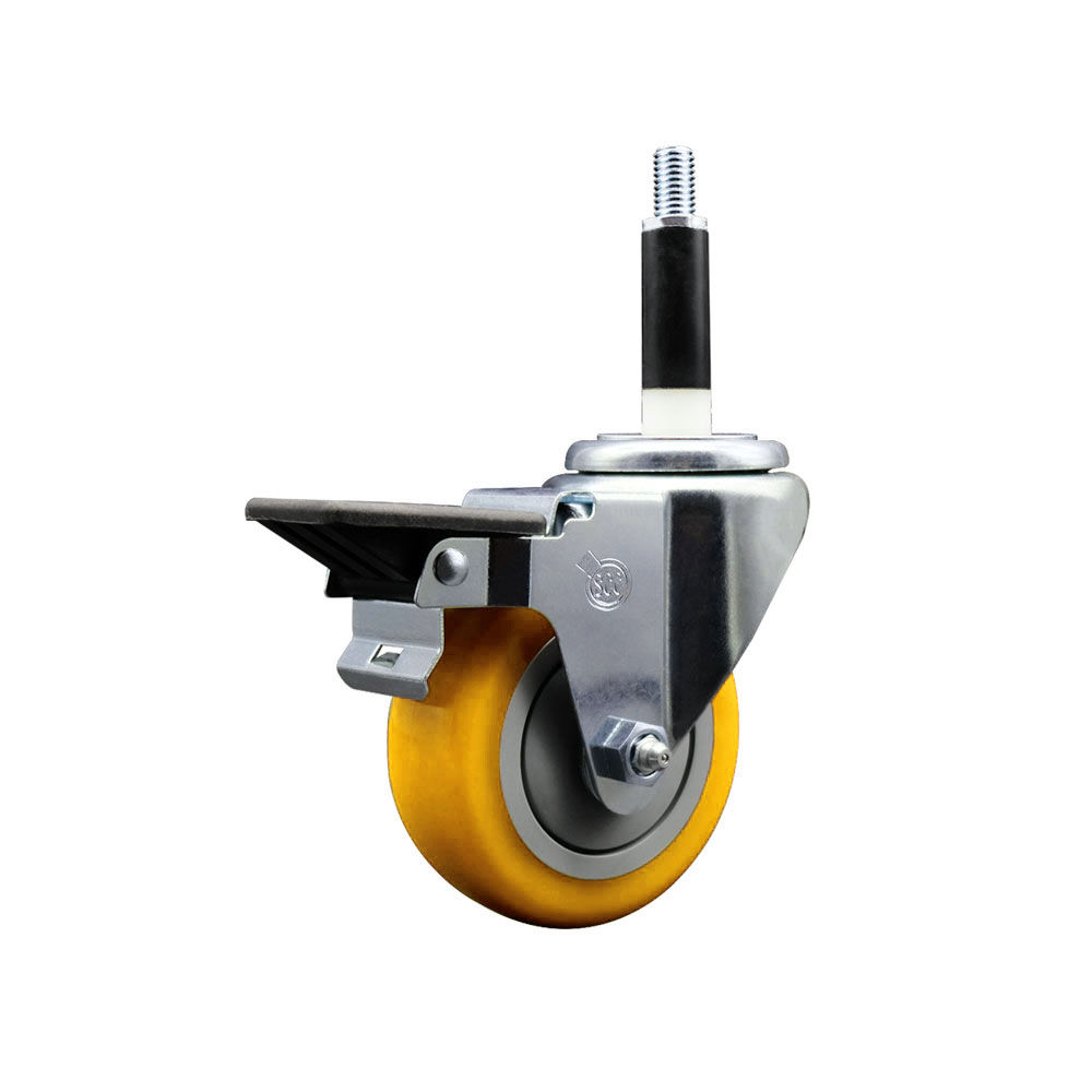 Polyurethane Expanding Stem Swivel Caster with 3.5 Inch Yellow Wheel and 7/8" Stem & Posi Locking Brake - 300 lbs. Capacity Per Caster - Service Caster Brand — photo 1