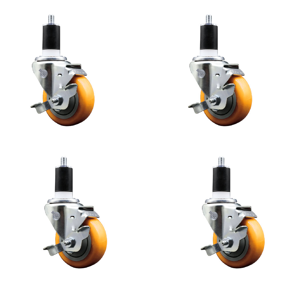 Stainless Steel Polyurethane Swivel Expanding Stem Caster Set of 4 with 3.5 Inch Yellow Wheels and 1-1/2" Stems-Include 4 Swivel with Top Locking Brake-300lbs. Capacity Per Caster-Service Caster Brand — photo 1